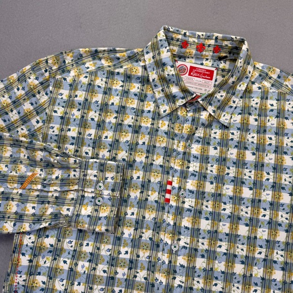 Robert Graham Other - Robert Graham Freshly Laundered Shirt Mens Blue Yellow Floral Plaid Cotton XL